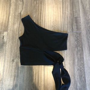 Forever21 Black One Shoulder Tie Crop Top